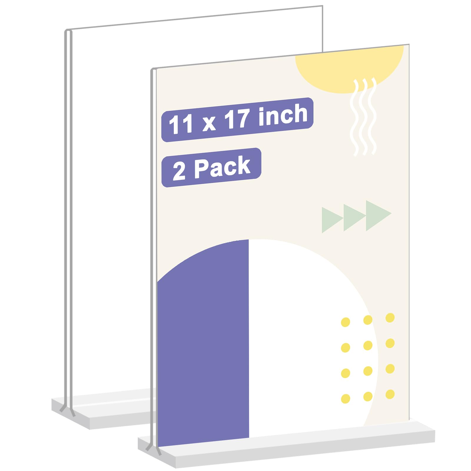 FixtureDisplays? 1PK 17 X 11\" Clear Acrylic Sign Holder For Tabletops, Horizontal Table Tent Frame Photo Sign Menu, Bottom Insert 11193 2 17X11 NF Peel Off Protective Film (White) Before Use