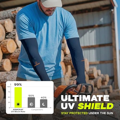 Image of ARMORAY Arm Sleeves for Men and Women - UV Sun Protection Cooling Compression - Tattoo Cover Up Sleeve for Daily Wear & Work
