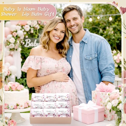 Image of 24 Pcs Baby Shower Lip Balm Party Favors Bulk, Baby in Bloom Floral Gifts for Guests, Pink Wildflower Gender Reveal Decorations, Mini Lip Balm Moisturizing Set