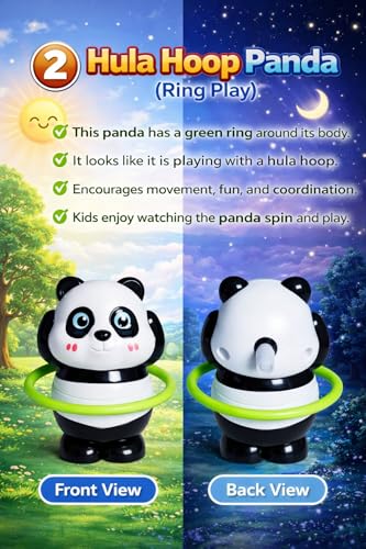 Image of MERRILY Cute Panda Toy Set for Kids - Rotating & Moving Action Panda Figures, Interactive Fun Play Toys, Safe Educational Gift for Boys & Girls 3+ (3PCS Set)