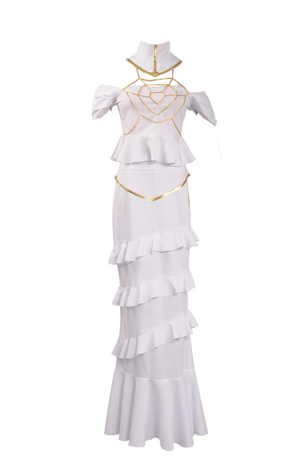 Yejue Overlord Albedo Hollow Out Layered White Dress Cosplay Costume