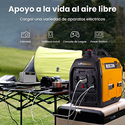 maXpeedingrods Generador Electrico Gasolina 2300W Pico Generador Inverter Silencioso Portátil de Emergencia, 230V Ligero Salidas USB/AC/DC para Camping Autocaravan Apagon - Imagen 6