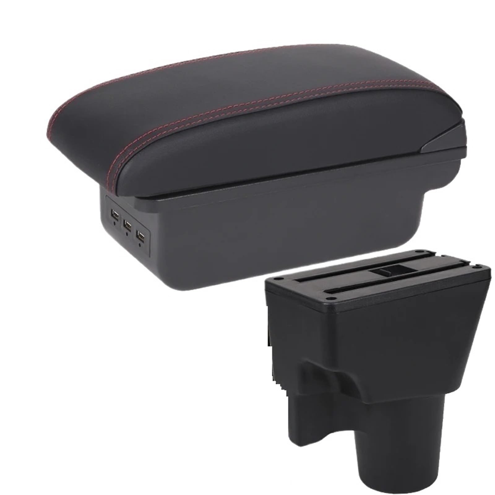AWGNTQQ Car Armrests For Kia For Picanto 3X-Line Car Armrest Interior Details Retrofit Parts Car Accessories Storage Box(B1 Black red 3USB)