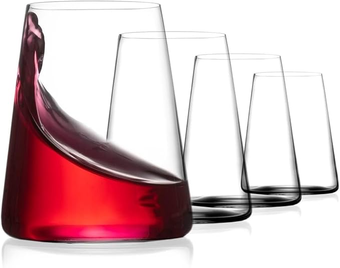 BENETI German Made Stemless Wine Glasses set 4 | Premium 17oz Stemless Wine Glass | Crystal Glass Cups For Red & White Wine, Modern Durable Drinking Glasses, Gift Idea for Men or Women