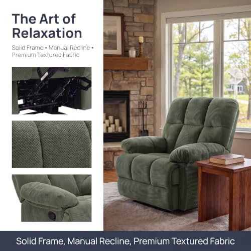 Image of Queen Manual Rocker Recliner Chair with Adjustable Backrest, Green