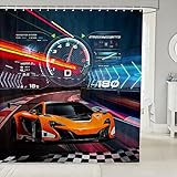 Feelyou Race Car Shower Curtains Extreme Sports for Kids Boys Cool Car Bathroom Waterproof Accessories with 12 Hooks, 72x72 Inches