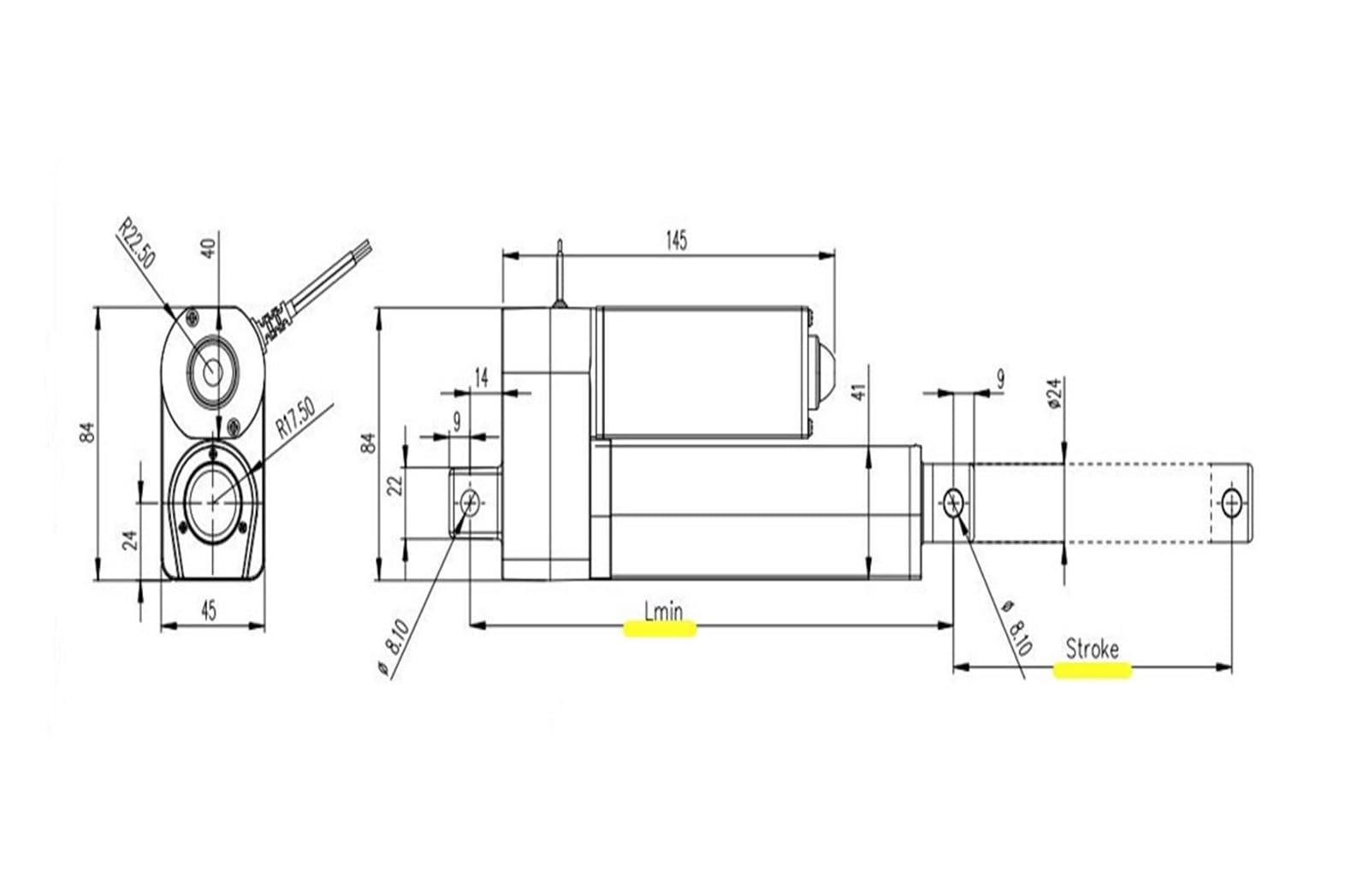 Linearantrieb, 12 VDC 24 Mini-Linearantrieb, kundenspezifisch, 30 mm, 50, 100, 150 Hub, 40 mm/s Geschwindigkeit, 4000 N, 400 kg, 880 lbs Last(250MM stroke,10MM S 2000N)
