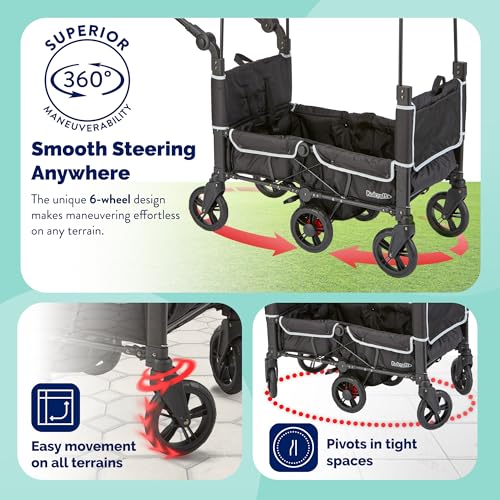 Image of Kolcraft Cloud 360 Lightweight Double Baby Stroller Wagon for Two Kids Toddlers, Ultra Maneuverable Collapsible Cart with Deep Footwell, Storage Pockets Adjustable Handle Easy in and Out