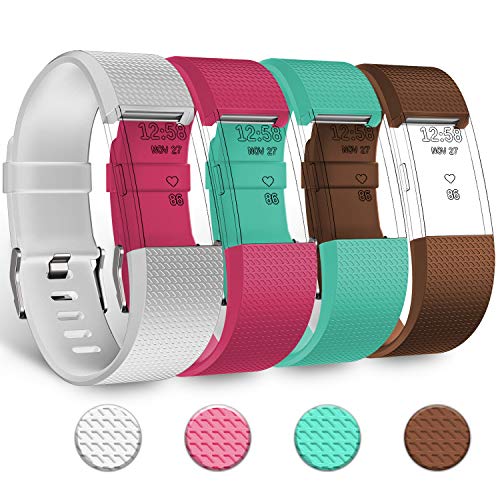 BICASLOVE Correa de Repuesto para Fitbit Charge 2, Pulsera Deportiva de Silicona Ajustable, Color #4Pack [ White+Rosered+MintGreen+Brown]