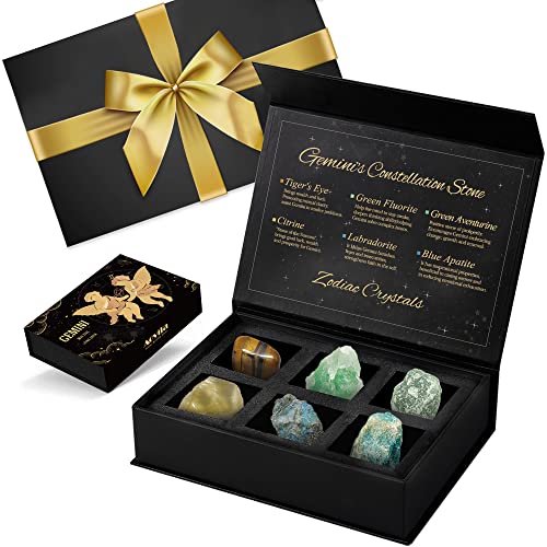 Image of Gemini Birthday Gifts for Women, Gemini Crystals Birthstones Gifts Box Set with Gift Wrap Ribbon Bow Greeting Card - Zodiac Gifts Astrology Gifts Birthday Gifts for Her Mother Sister Best Friends