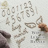 [BON PRODUIT] マンスリーカード ベビー 木製 男の子 女の子 レターバナーセット 誕生日 ハーフバースデー アルファベット 数字 羽