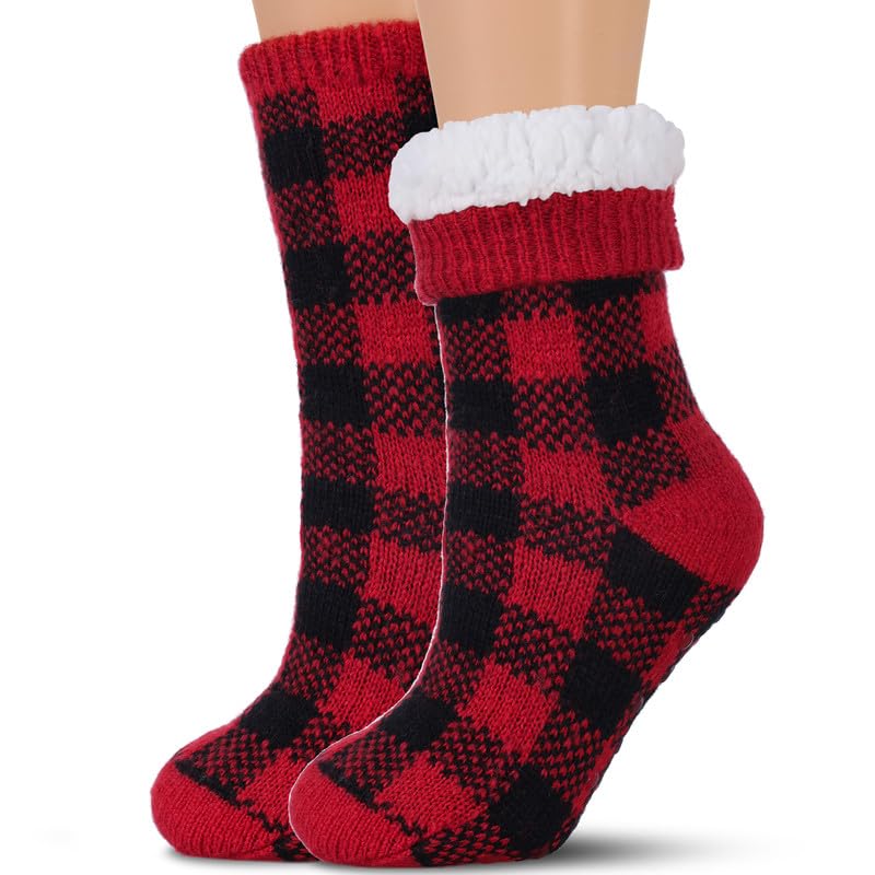 Image of Slipper Socks for Women with Grippers Non Slip, Sherpa Lined Slipper Socks