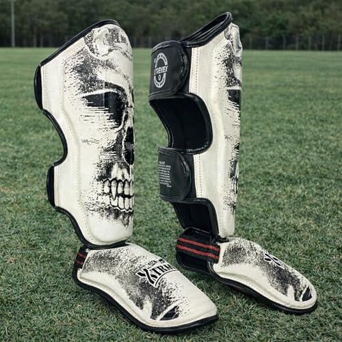 Image of Xtremex Skull Shin Instep Guard for MMA, Muaythai, Kickboxing (Large) | High-Impact Shin Protection, Kickboxing Instep Protectors, Adjustable Velcro Straps, Shin Guards for Men & Women