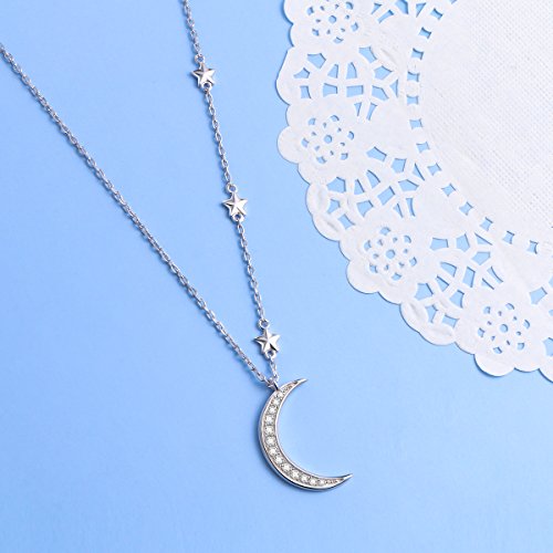 Ladytree 925 Sterling Silver Jewelry Crescent Moon and Star Pendant Necklace3