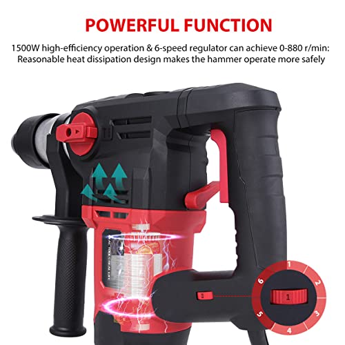 Bohrhammer 1500 W SDS Plus 7.4J 4350BPM 0 – 880 RPM elektrische Bohrmaschine drehbar mit Sicherheitskupplung und… – Bild 6