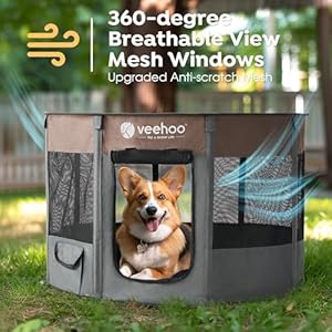 Veehoo Dog Playpen, Foldable Portable Puppy Dog Playpen, Anti-Collapse Pet Dog Play Pen Indoors, Cat Crate Cage Dog Kennel, Dog Playpen Outdoor Tent with Carring Case, CWWL2416CP