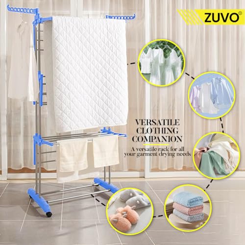 Zuvo Clothes Drying Rack 4 Tier - Blue Foldable Clothes Airer - Heavy Duty Stainless Steel - Perfect Indoor & Outdoor Clothes Drying Rack - Image 6