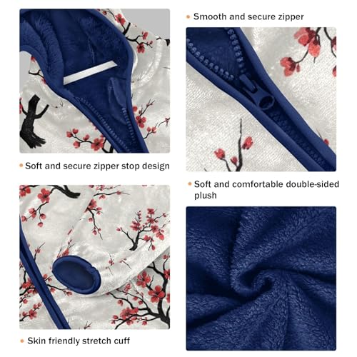 CHIFIGNO Cherry Blossoms Tree Boys Polar Fleece Lined Snow Jacket, Jacket for Boys with Hooded 3T3