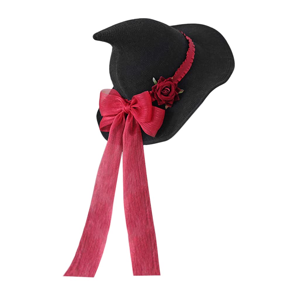 HKSICHENGKEJIUK Halloween Witch Hat With Rose Bow, Women Pointed Wide Brim Costume Accessory - Image 2