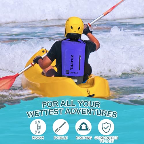 ZUJFPL Dry Bag Waterproof Floating Backpack 10L/20L/30L,Waterproof Bag for Women Men,Roll Top Dry Compression Sack Keeps Gear Dry for Boating, Kayaking, Surfing, Rafting and Fishing (dark blue, 10L) - Thumbnail 6