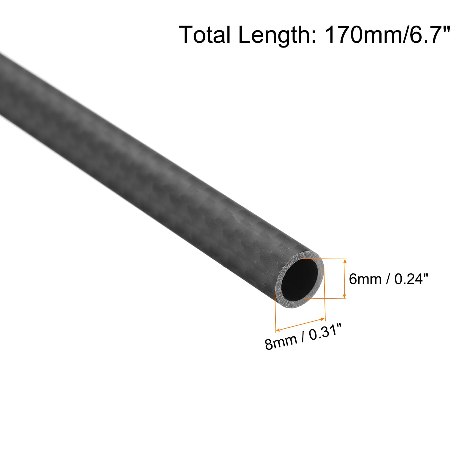 QUARKZMAN 2Pcs Tubes En Fibre De Carbone 6 X 8 X 170Mm Enroulés En Carbone | Surface Mate, Pour Avion Rc Multicoptère Quadricoptère