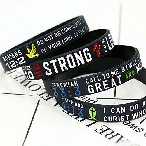 Finrezio 8-16Pcs Religious Silicone Bracelet With Bible Verses Christian Wristbands Grace Power Hope Faith Strength Inspirational Bracelets Set For Religious Gifts (C) #TOP6