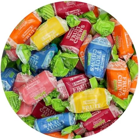 Sour Tootsie Fruit Chews, 1lb Bulk Bag (Approx. 70 Pieces), Mini Chewy Sour Candies, Individually Wrapped Bulk Candy, Sour Candies, The Hampton Popcorn & Candy Company