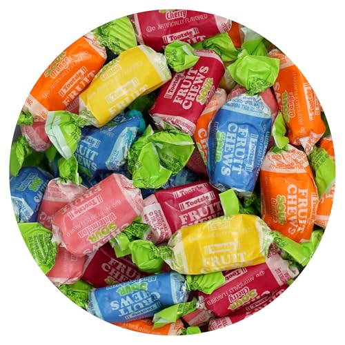 Sour Tootsie Fruit Chews, 1lb Bulk Bag (Approx. 70 Pieces), Mini Chewy Sour Candy, Individually Wrapped Bulk Candy, Sour Candy, The Hampton Popcorn & Candy Company