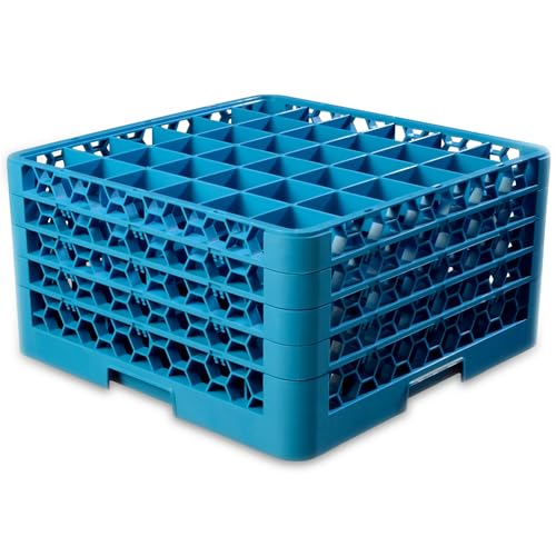 Carlisle FoodService Products RG36-414 OptiClean 36-Compartment Glass Rack w/ 4 Extenders, Polypropylene, 20.88" Length, 20.88" Width, 10.30" Height, Blue (Case of 2)