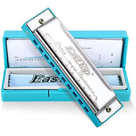 East top Blues Harmonica, Diatonic 10 Holes C Key Happy Harmonica Mouth Organ for Beginner,Kids,Children,Students,Gift,with Carrying Plastic Case,Clean Cloth and Manual Cover