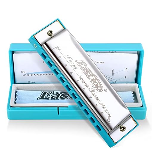 East Top Blues Harmonica Diatónica C Key para Niños y Principiantes - 10 Agujeros, Mouth Organ con Funda de Plástico para Estudiantes