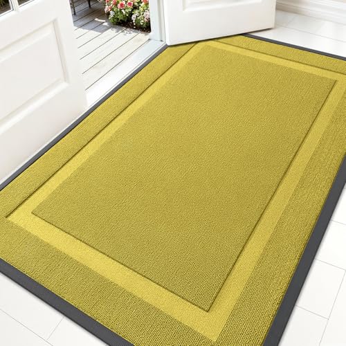 Image of OLANLY Front Door Mat Indoor Outdoor Entrance, Waterproof All-Season, All-Weather Doormat, Sturdy Natural Rubber, Low Profile, Easy Clean Patio Porch Entryway Mat, 71x47, Lime Green