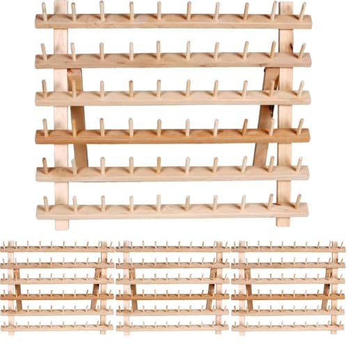 Image of Dritz Wooden Thread Rack - Holds 60 Spools - Wall-Mount or Free-Standing with Pull-Out Legs - Wood Organizer for Sewing, Quilting, & Hair Braiding, 1 Count (Pack of 4)