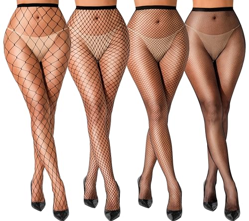 Image of VOAKOW Fishnet Stockings Womens High Waist Fishnet Tights Mesh Stockings For Women