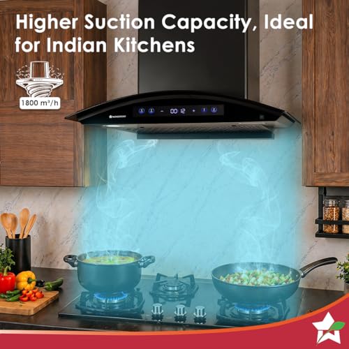 Image of Wonderchef Ultra Curve 60cm Filterless Auto-clean Kitchen Chimney with Oil Collector, BLDC Motor, Suction 1700 m3 /hr, Motion Sensor + Touch Control, 15-Yr Warranty on Motor & 5-Yr Comprehensive, Black