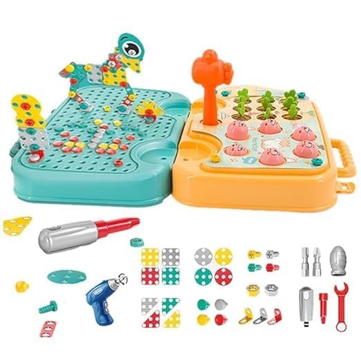 P SQUARE Plastic Electric Drill & Screw Set Design Creative Mosaic Art Puzzle Drilling Toy, Educational Learning Toy Kit - Fun Activity for Kids (Funny CAR Toy), 239 Pcs