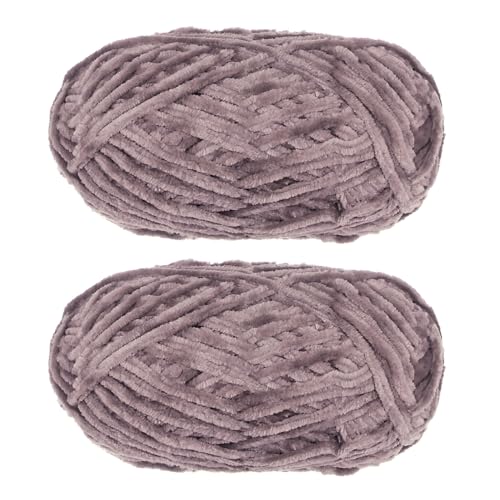 uxcell 2Skeins Velvet Chenille Yarn 2x100g/7.1oz 174 Yards Total Length #6 Super Bulky Polyester Soft Blanket for Knitting Weaving Bag Scarf Brown