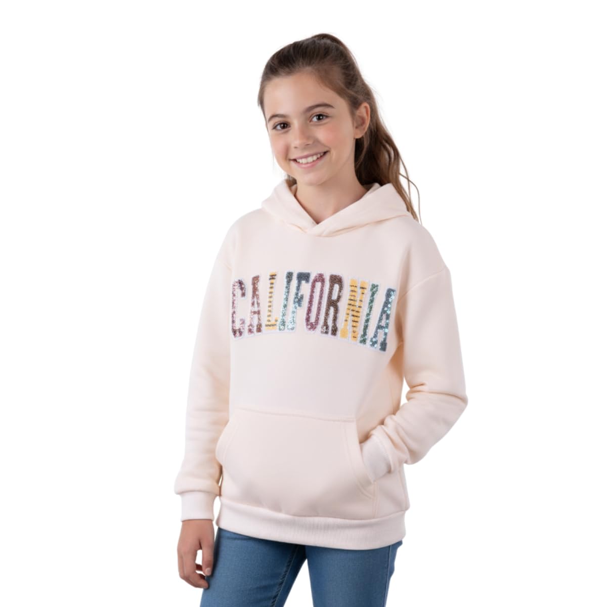 WELAKEN Girls California Hoodies Sweatshirts Long Sleeves Pullover Tops, 6-7 Years, L-california,beige