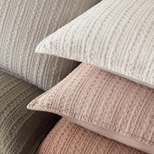 Image of Foindtower Set of 2 Decorative Cotton Waffle Weave Throw Pillow Covers Euro Shams Cushion Covers Accent European Pillowcase for Bed Couch Sofa Bedroom Living Room Home Decor 24x24 Inch Dusty Pink