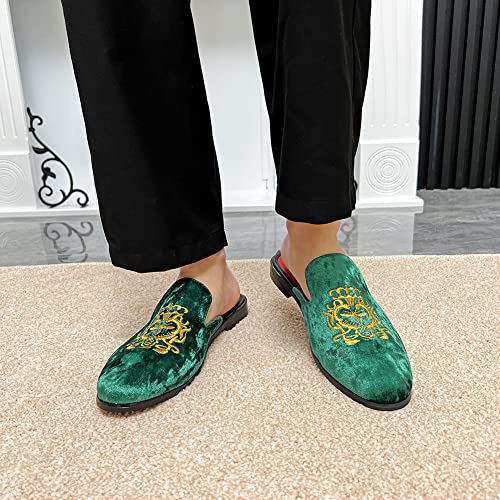 Image of FLQL Men's Leather Scuff Slippers Velvet Slip On Loafers Fashion Backless Mule Clogs Anti-Slip Sandals Slides for Men and Women Designer Size 7-13