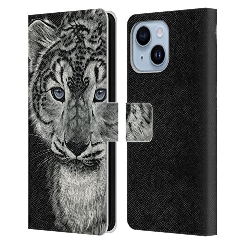 Étui portefeuille iPhone 14 Plus chat léopard design simili cuir noir et blanc protection
