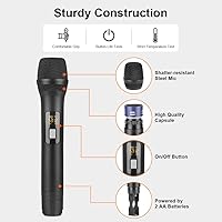 Vista 7 de NG-9 UHF Sistema de micrófono inalámbrico dual con 2 micrófonos dinámicos de mano, antiinterferencias de grado profesional, micrófono de dos manos