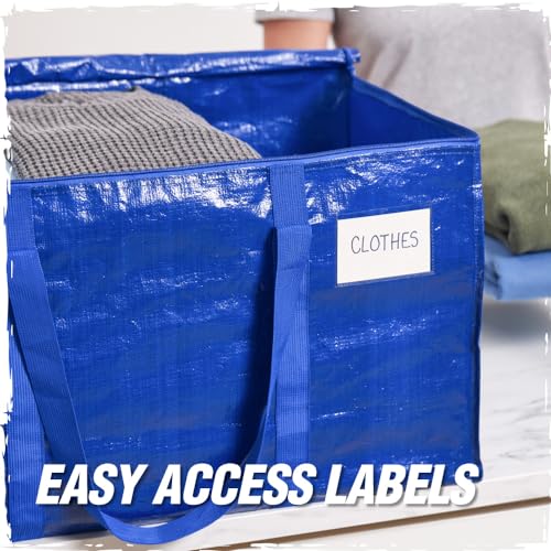 RUGGED RHINO Heavy Duty Extra Large Moving Bags, 50lb Capacity Tote, Durable Water and Puncture Resistant Winter Clothes Storage Totes for Moves, Strong Carry Handles, Zippers, 4 Pack Blue image 7