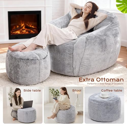 Image of Homguava Giant Bean Bag Chairs for Adults,Large Bean Bag Couch with Ottoman