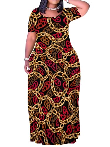 Image of PinkPatty Plus Size Dress for Women Casual Crew Neck Short Sleeve Maxi Dress Oversized Summer Beach Dresses with Pockets