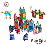 60-piece Magnetic tiles Building Blocks Toys Set, Powerful Magnets, Various Shapes, One Magnetic Wheel Base, Four Magnetic Windows, One Bonus Bag, for Kids, Toddlers