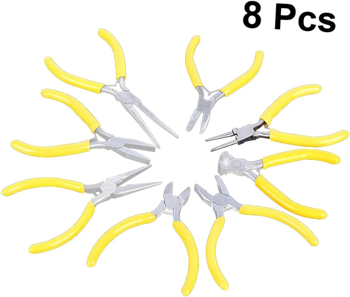 NUOBESTY 8pcs Mini Pliers Steel Needle-nose Pliers Jewelry Making Supplies Comfort Handles for Diy Projects