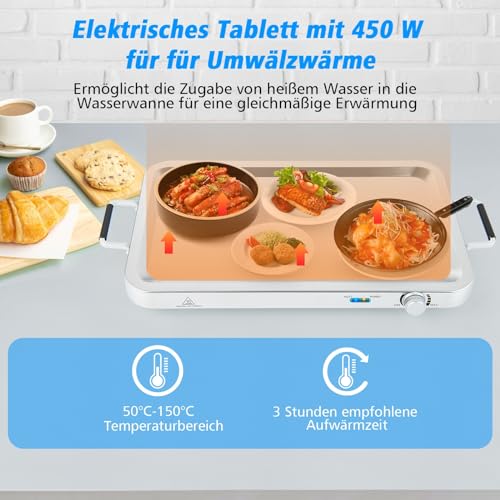 RELAX4LIFE Warmhalteplatte Buffetwärmer 2 in 1, Speisewärmer 8L, Teller Wärmer 50℃-150℃ Temperaturregler, Wärmebehälter 450W, Speisebehälter Edelstahl, Ideal zum Warmhalten von Speisen – Bild 4