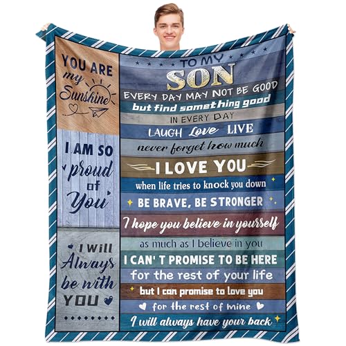 NORGOPRON Gifts for Son Blanket Son Gifts from Mom Birthday/Graduation/Baptism Gift for Adult Sons Teen Boys to My Son Gift Ideas Throw Blanket 60X 50