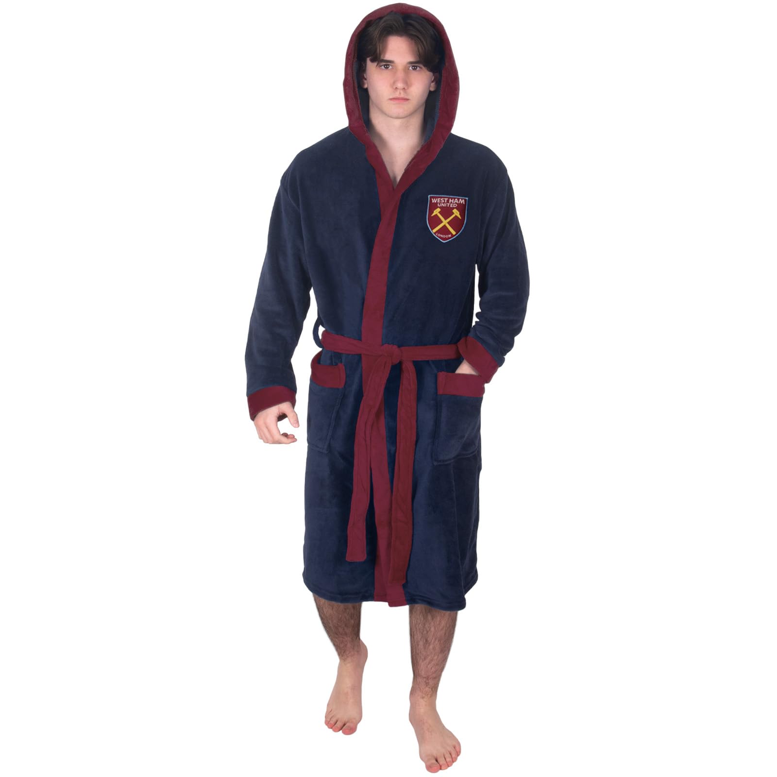 West Ham United FCMens Dressing Gown Robe Hooded Fleece OFFICIAL Football Gift